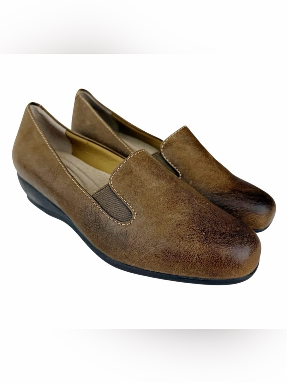 Trotters Lamar Leather Loafer Brown Wedge Slip On Comfort Shoes Size 7.5 Wide
